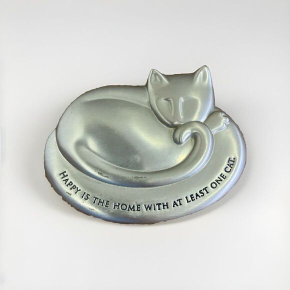 SACCHI Cat Paperweight Figurine Metal Happy Is The Home With At Least One‎ Cat - Picture 1 of 5